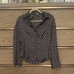 Brown and Cream Satin Ann Taylor Patterned Button-Up Shirt